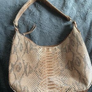 Tan Snake-Embossed Leather Hobo Bag - Unbranded